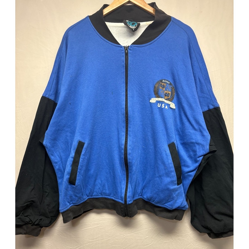 Vintage Otomix Bomber Jacket Mens Blue Black Power Thru Effort USA Gym XL‎